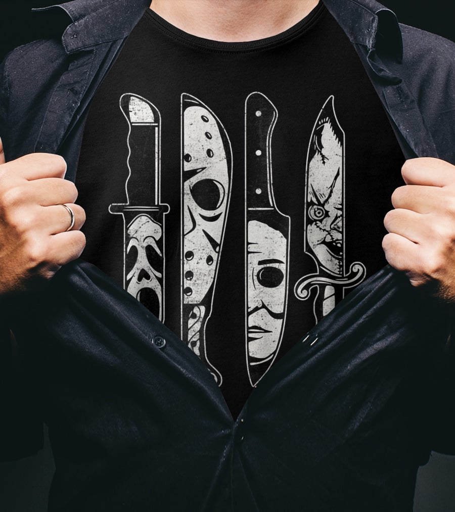 Scary Horror Movies Halloween Icons Scream Jason Michael Pennywise T-Shirt