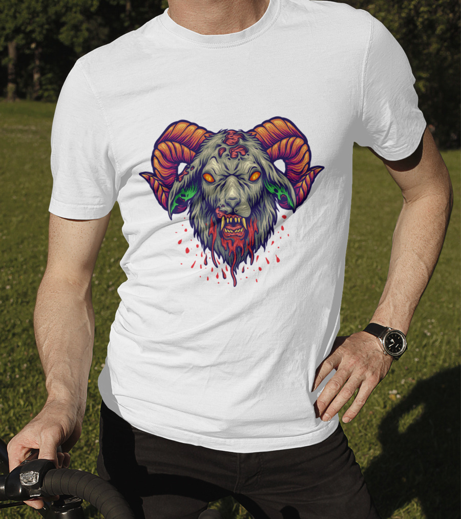Devil Head Horn Gothic Goat With Blood Splatter And Evil Eyes T-Shirt