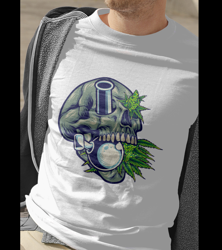 Stone Skull Cannabis Bong With Leaf Accents T-Shirt