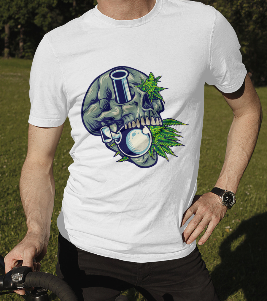 Stone Skull Cannabis Bong With Leaf Accents T-Shirt
