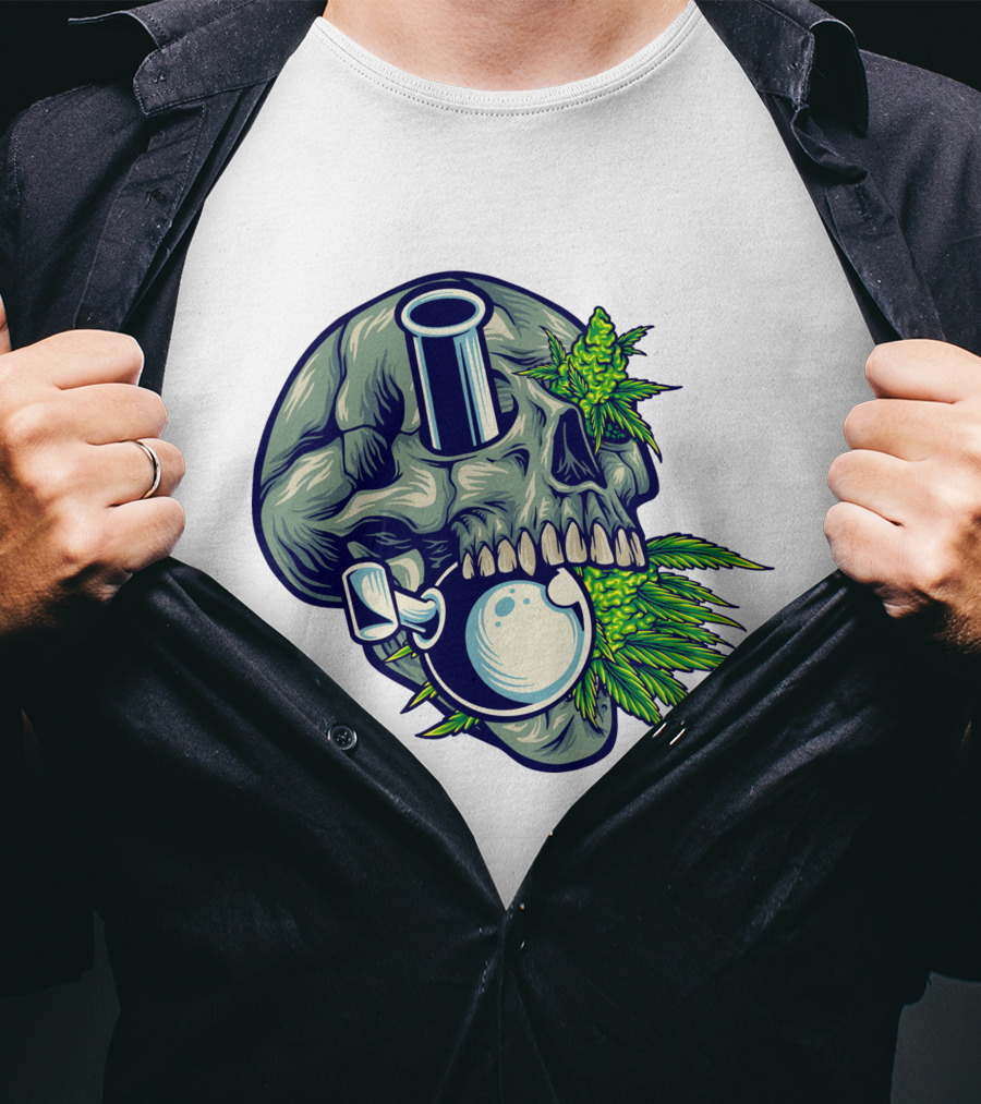 Stone Skull Cannabis Bong With Leaf Accents T-Shirt