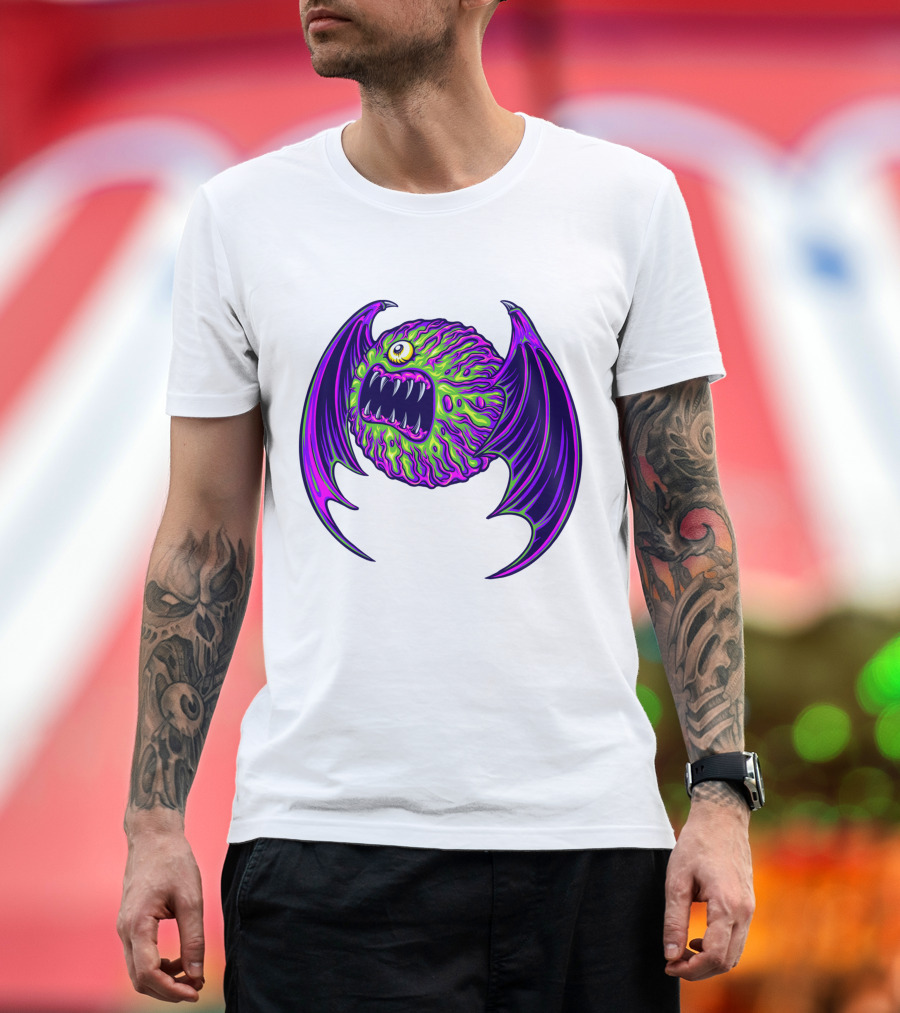 Scary Bat Zombie Monster With Glowing Green and Purple Wings T-Shirt