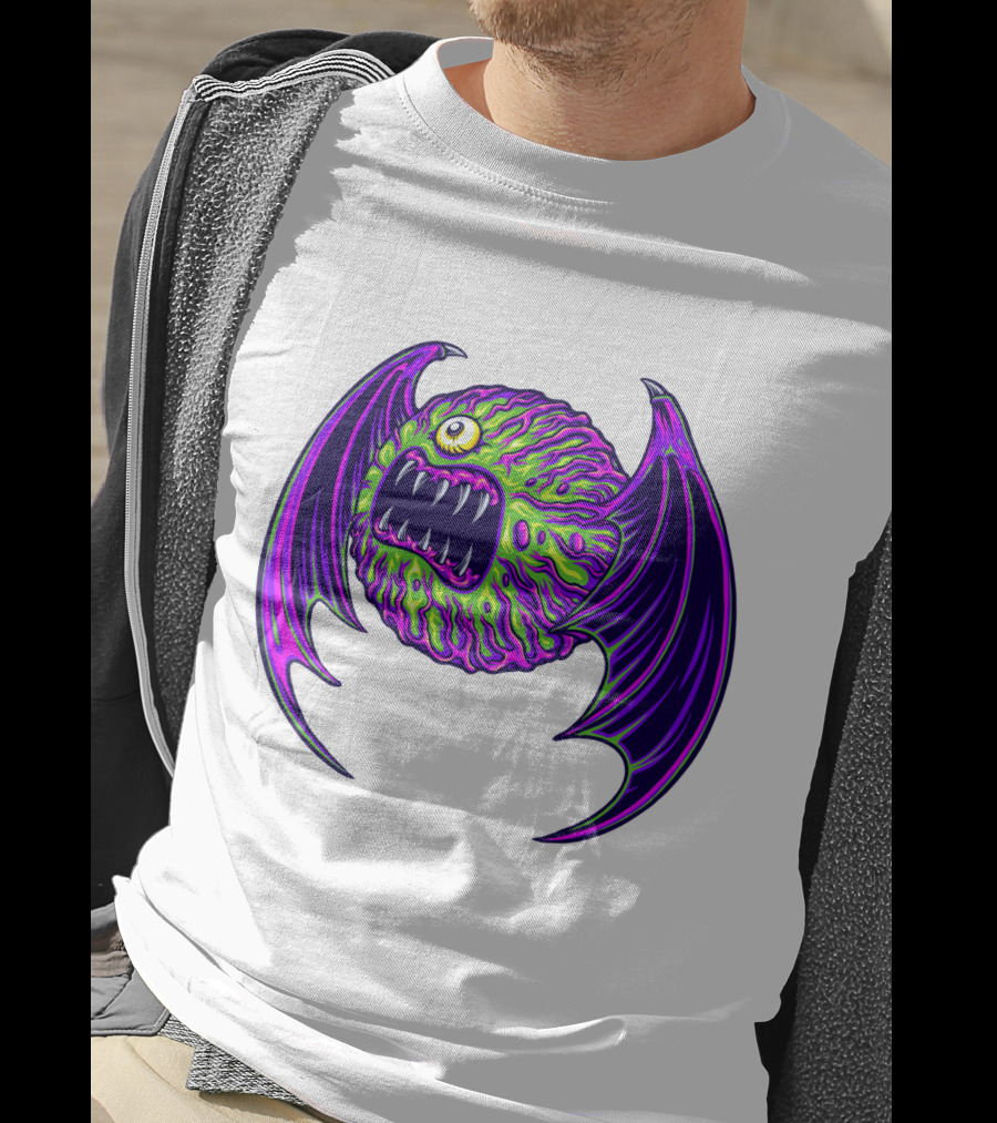 Scary Bat Zombie Monster With Glowing Green And Purple Wings T-Shirt