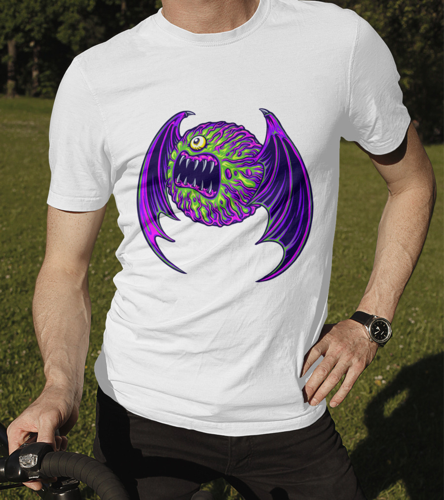 Scary Bat Zombie Monster With Glowing Green And Purple Wings T-Shirt