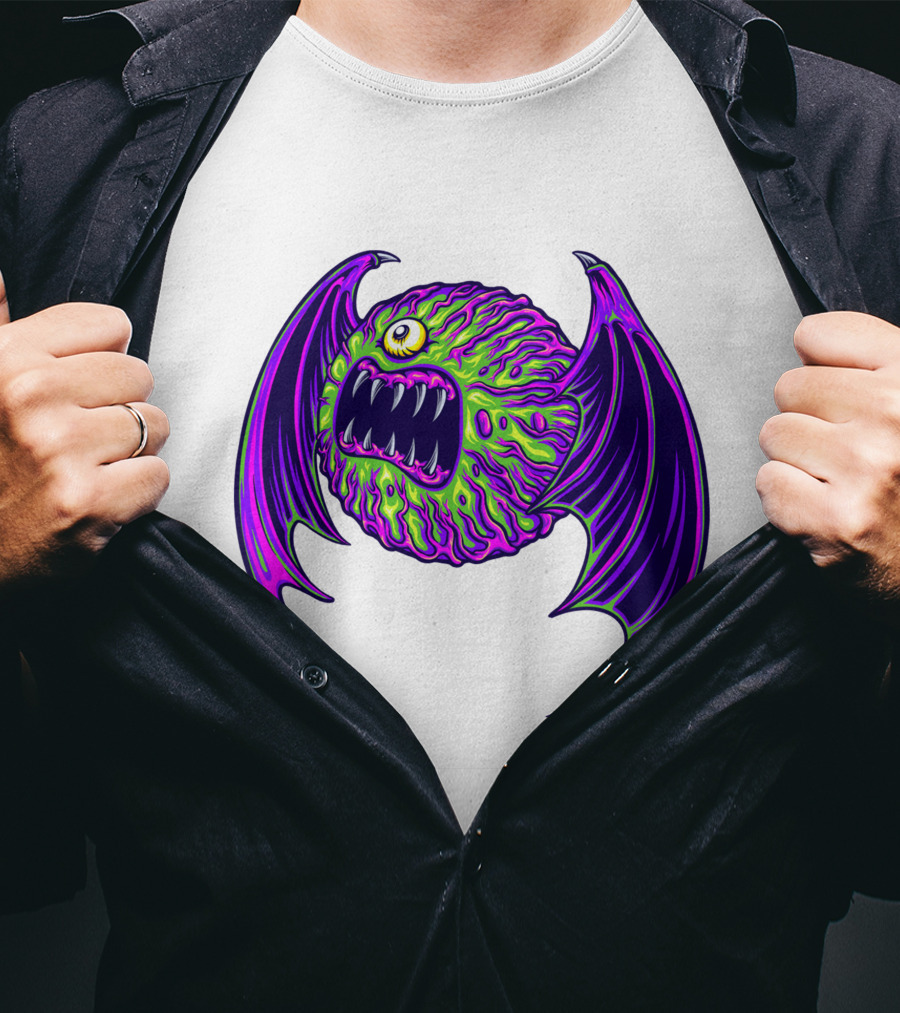 Scary Bat Zombie Monster With Glowing Green And Purple Wings T-Shirt