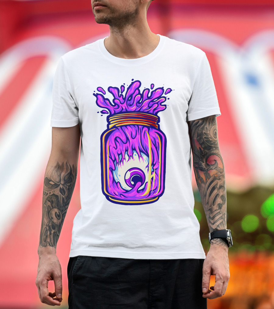 Zombie Eyeball Jar Overflowing with Purple Liquid T-Shirt