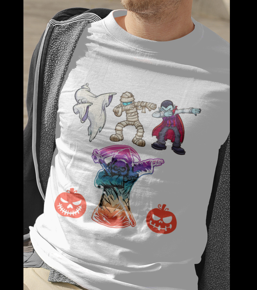 Halloween Dabbing Trick Or Treat Ghost Mummy Vampire Grim Reaper Pumpkins T-Shirt