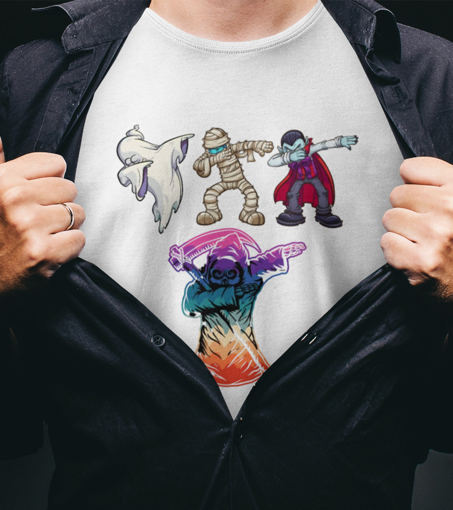 Halloween Dabbing Trick Or Treat Ghost Mummy Vampire Grim Reaper Pumpkins T-Shirt