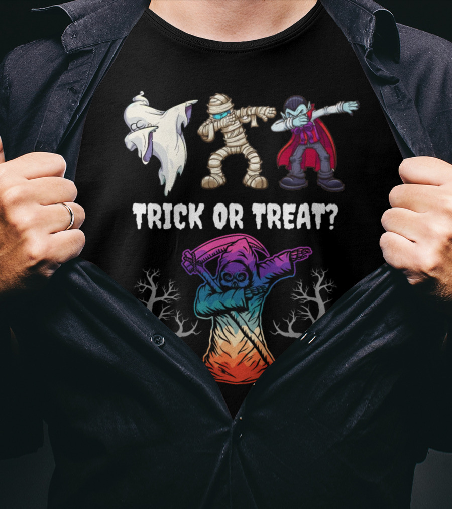 Trick Or Treat Halloween Dabbing Ghost Mummy Vampire Grim Reaper T-Shirt