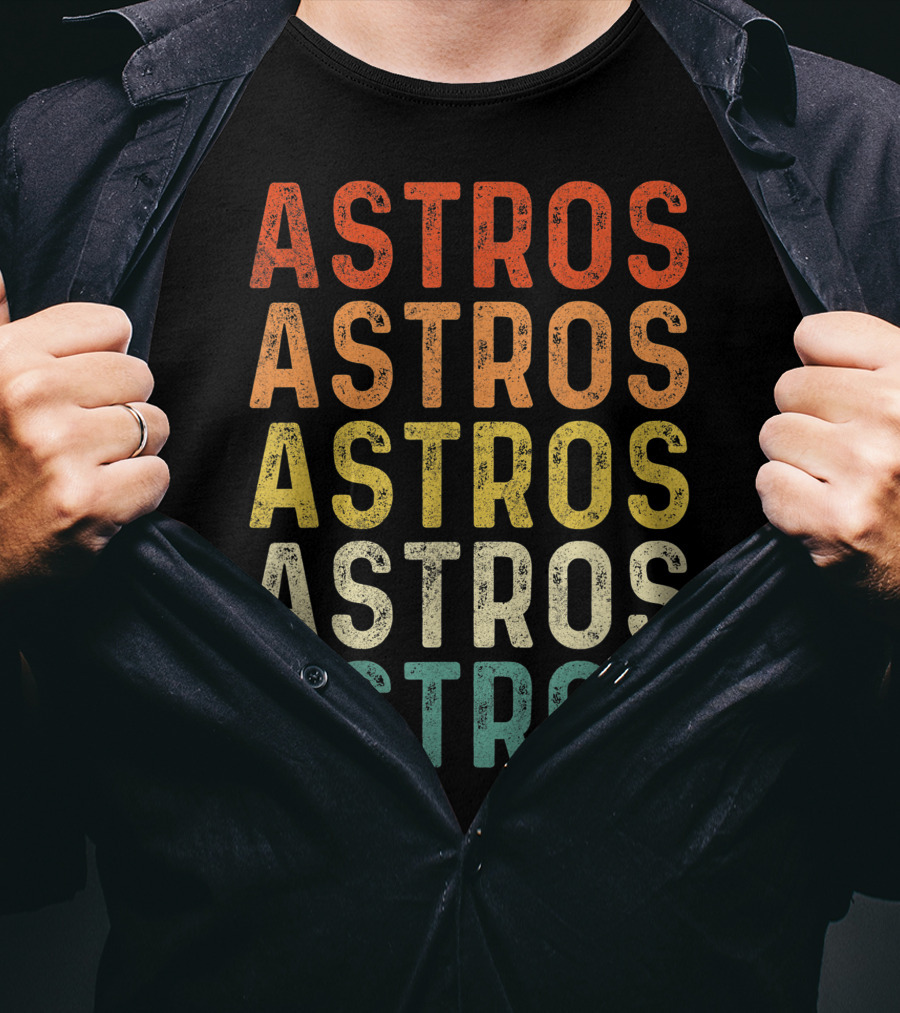 Astros Retro Multicolor Vintage Style Repeated Text T-Shirt