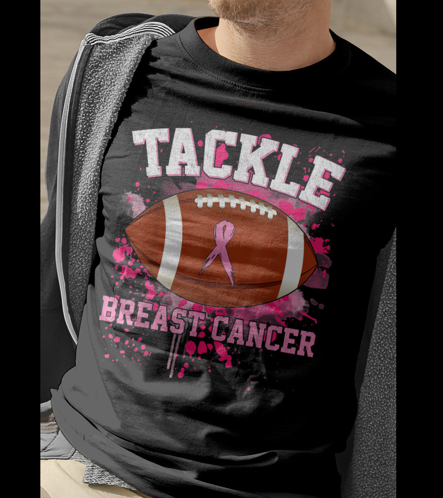 Tackle Breast Cancer Football Pink Ribbon Awareness T-Shirt