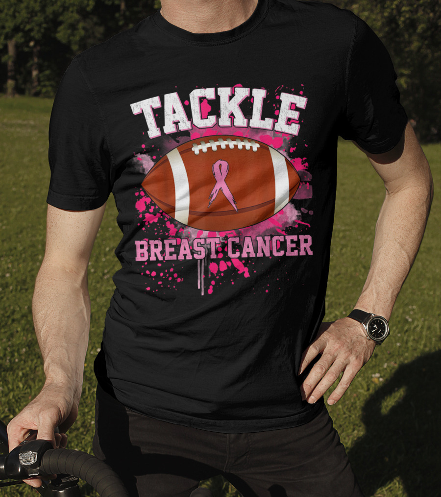 Tackle Breast Cancer Football Pink Ribbon Awareness T-Shirt
