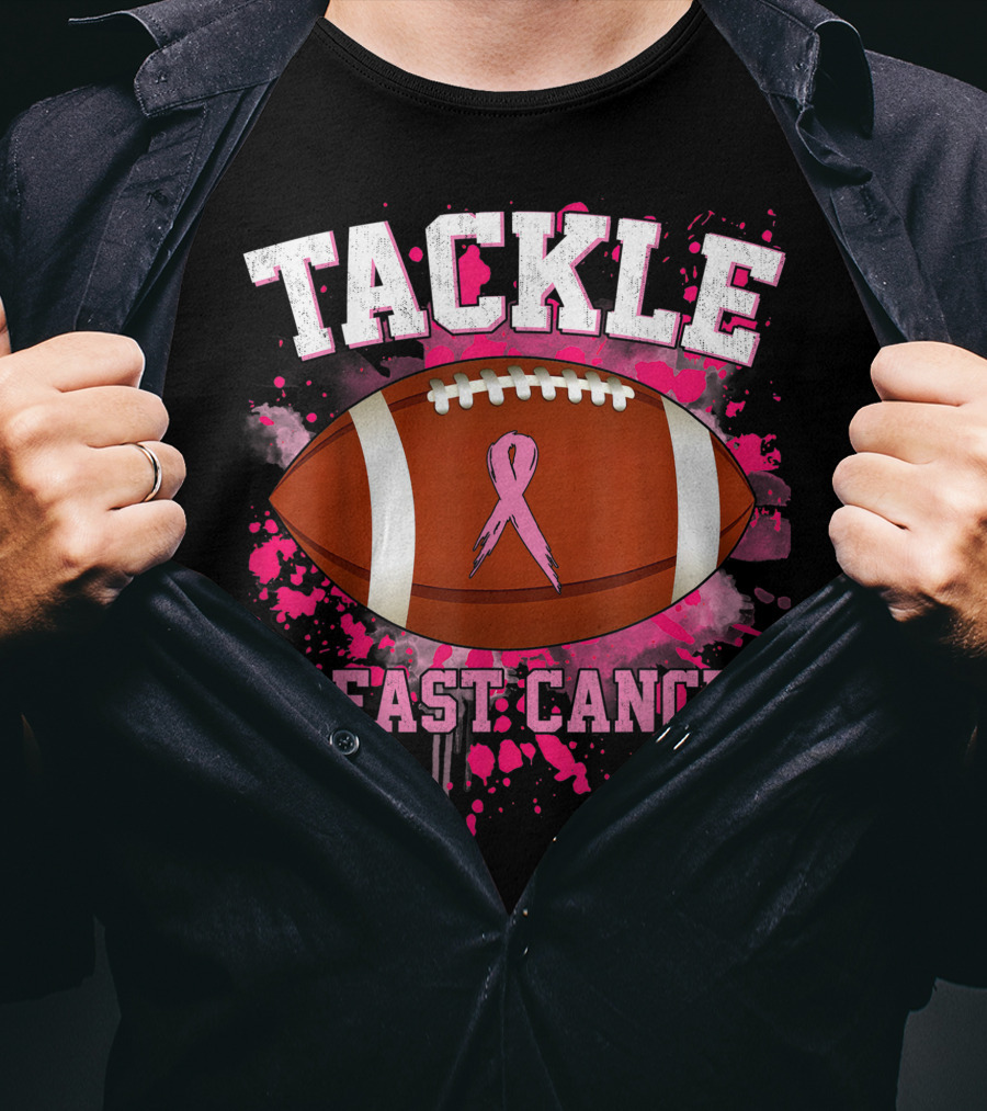 Tackle Breast Cancer Football Pink Ribbon Awareness T-Shirt