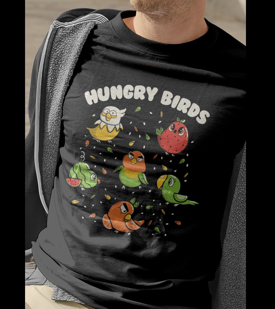 Hungry Birds Parrots Fruit Characters T-Shirt