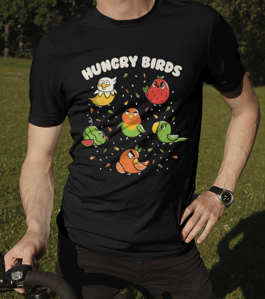Hungry Birds Parrots Fruit Characters T-Shirt
