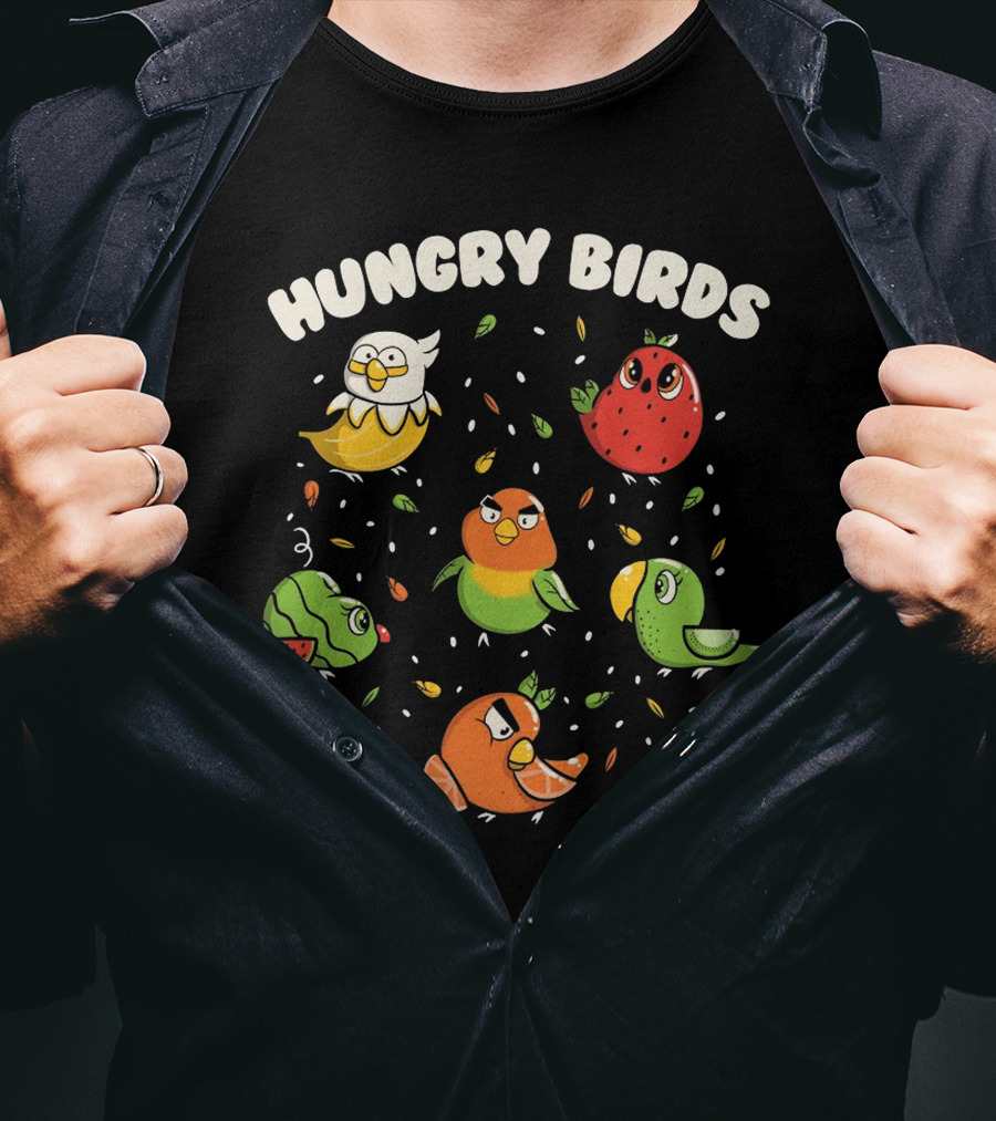 Hungry Birds Parrots Fruit Characters T-Shirt