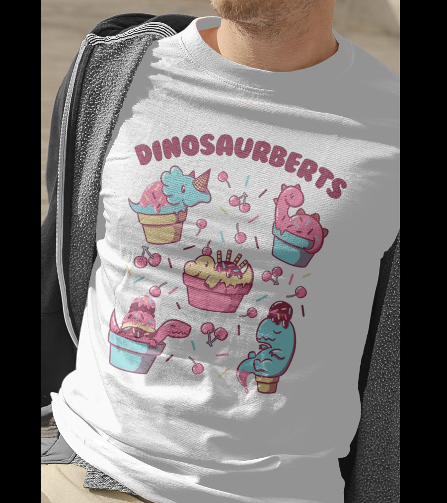 Dinosaurberts Kawaii Ice Cream And Cherries Delight T-Shirt