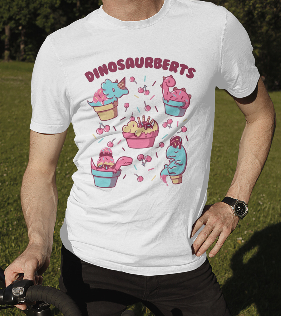 Dinosaurberts Kawaii Ice Cream And Cherries Delight T-Shirt