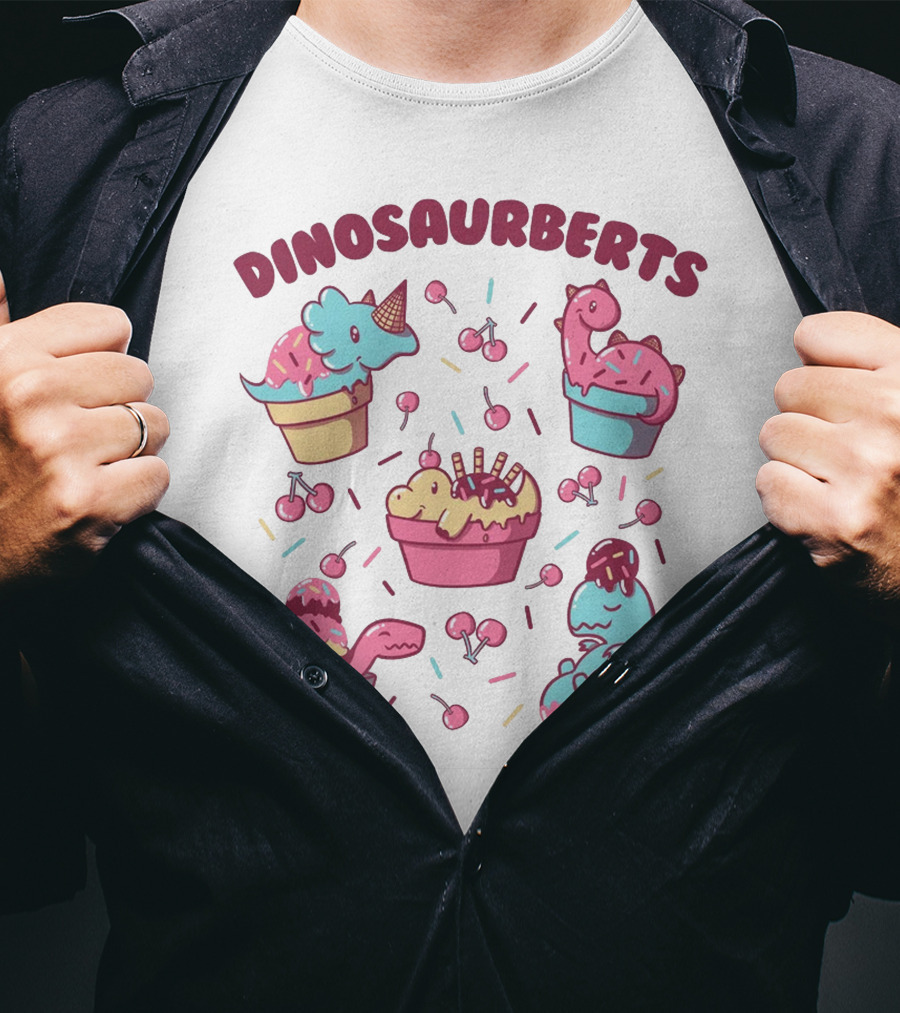 Dinosaurberts Kawaii Ice Cream And Cherries Delight T-Shirt