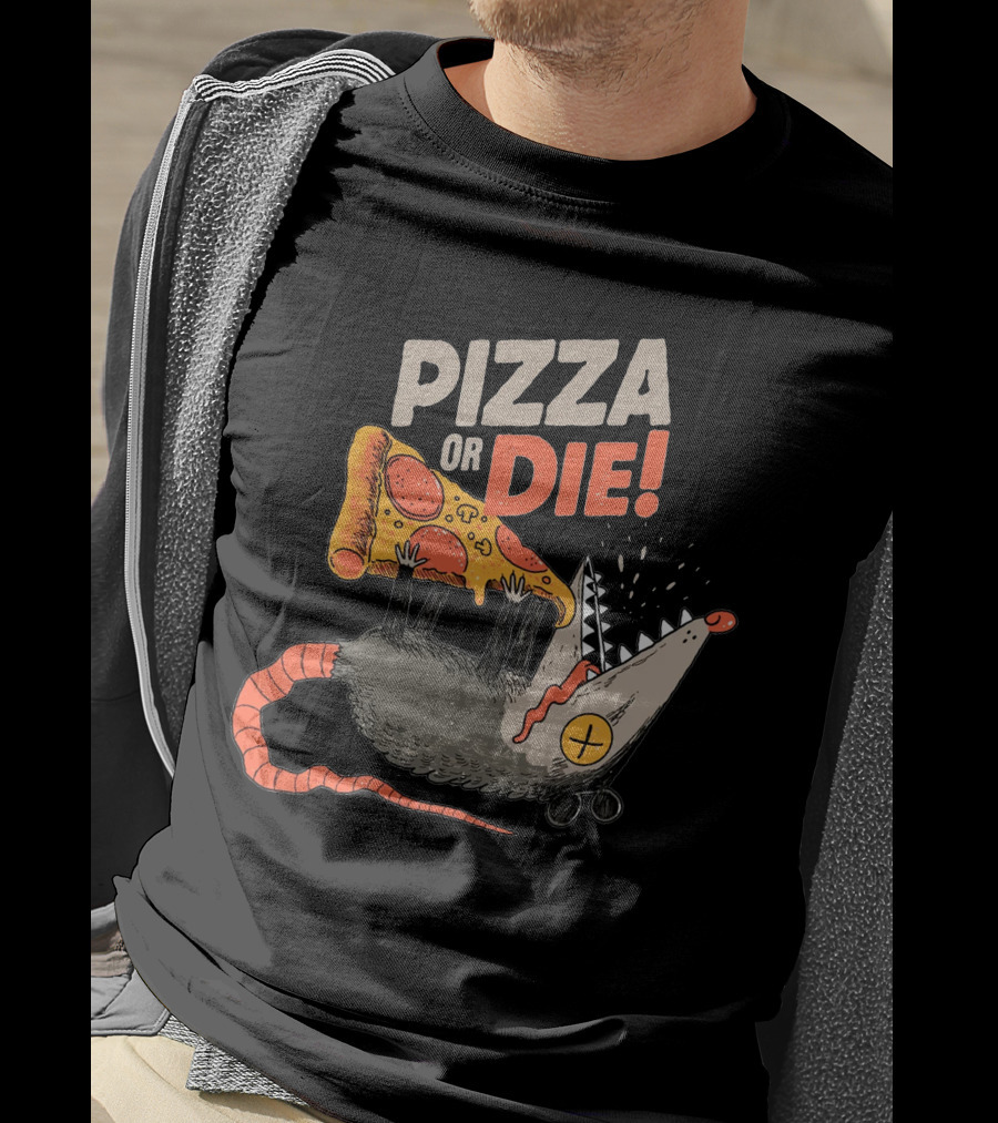 Pizza Or Die Rat Holding Pepperoni Slice T-Shirt
