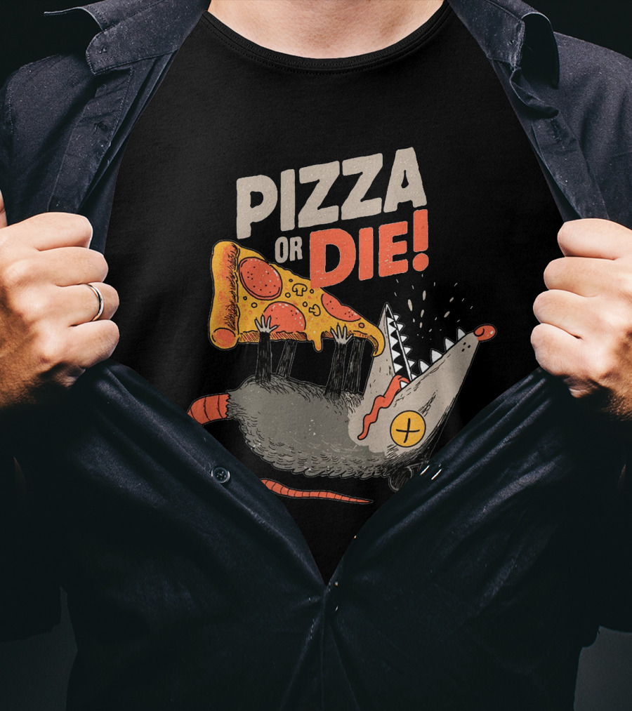 Pizza Or Die Rat Holding Pepperoni Slice T-Shirt