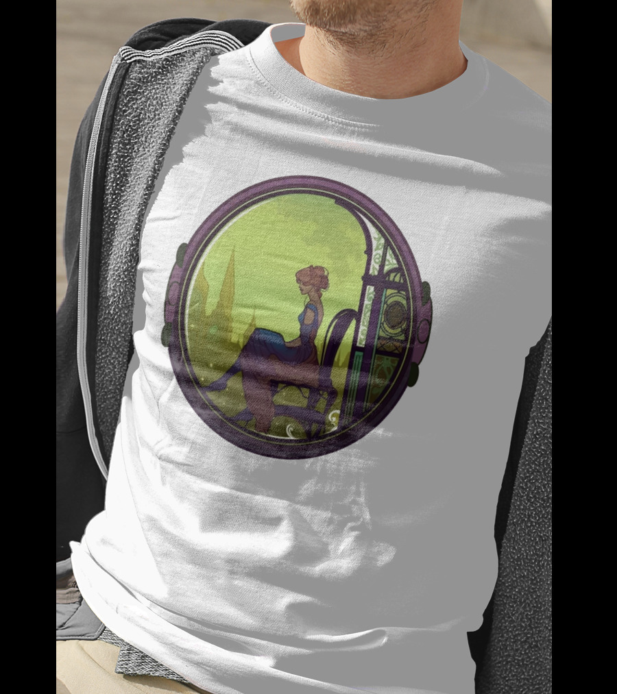 Mysterious Pensive Woman In Enchanted Gothic Cityscape T-Shirt