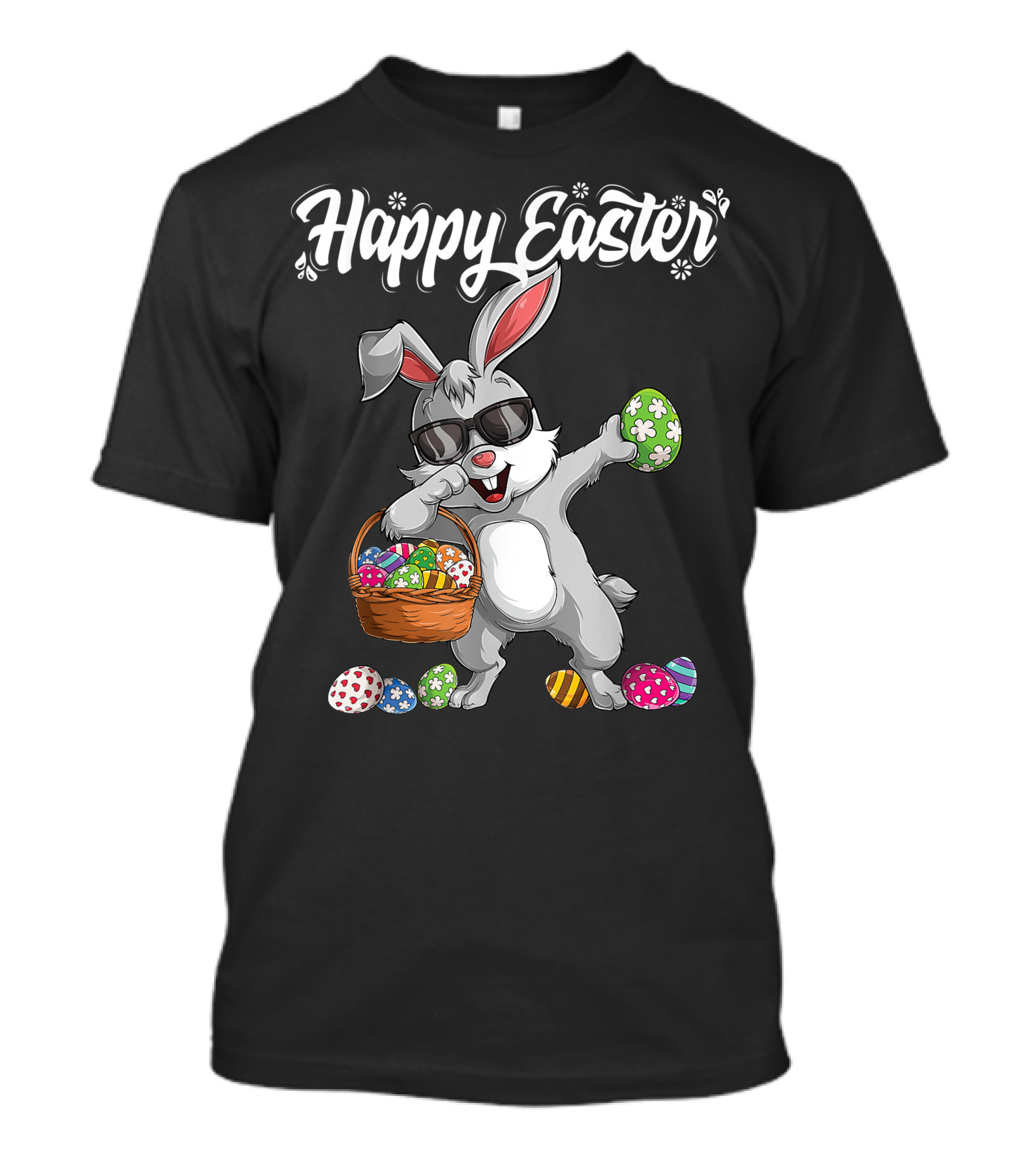 Happy Easter Dabbing Rabbit With Basket And Eggs T-Shirt