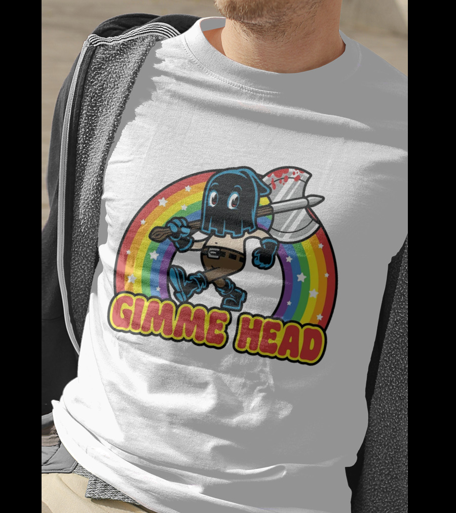 Gimme Head Colorful Hooded Figure With Bloody Axe And Rainbow T-Shirt