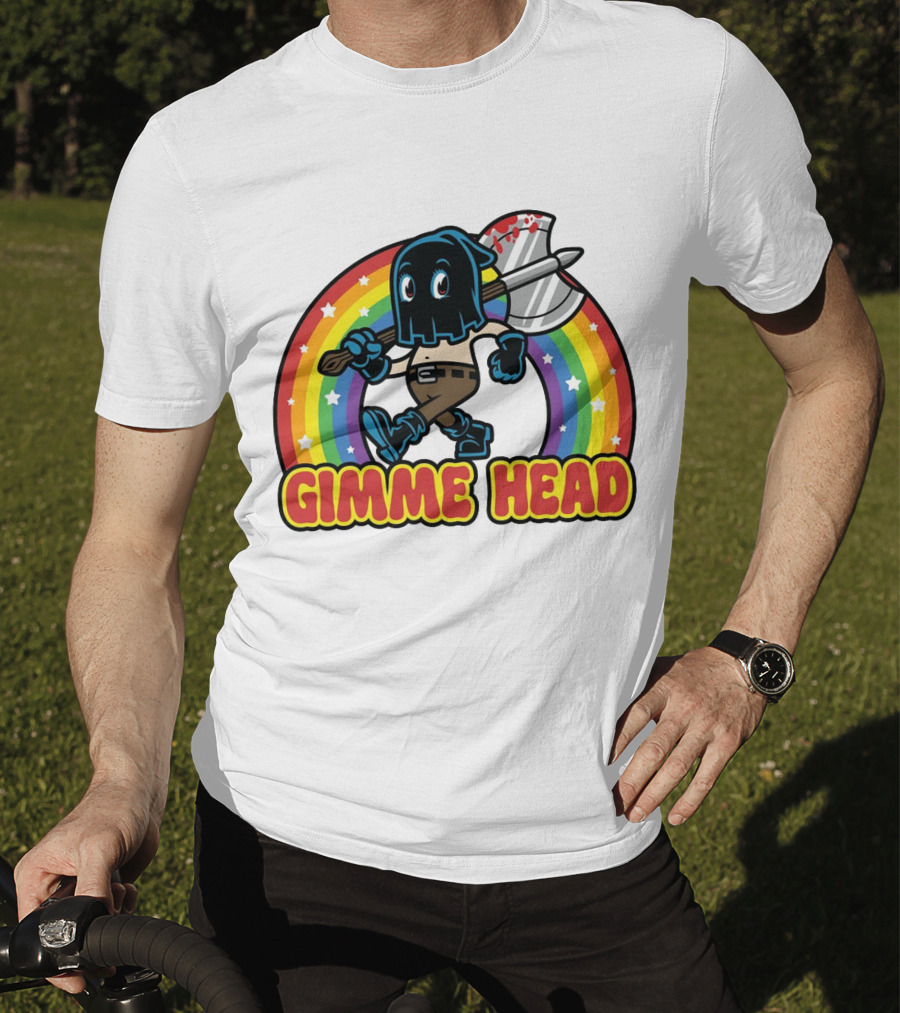 Gimme Head Colorful Hooded Figure With Bloody Axe And Rainbow T-Shirt