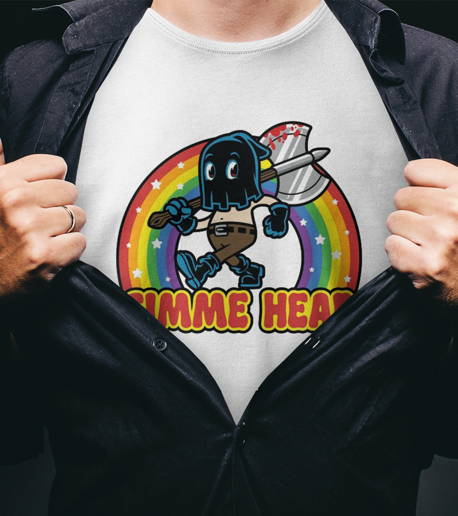 Gimme Head Colorful Hooded Figure With Bloody Axe And Rainbow T-Shirt