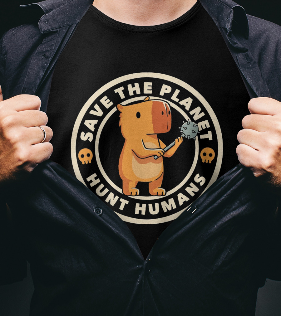 Save The Planet Hunt Humans Cute Bear With Caveman Club T-Shirt