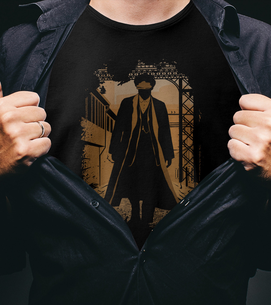 Thomas Shelby Iconic Coat Under Industrial Archway T-Shirt