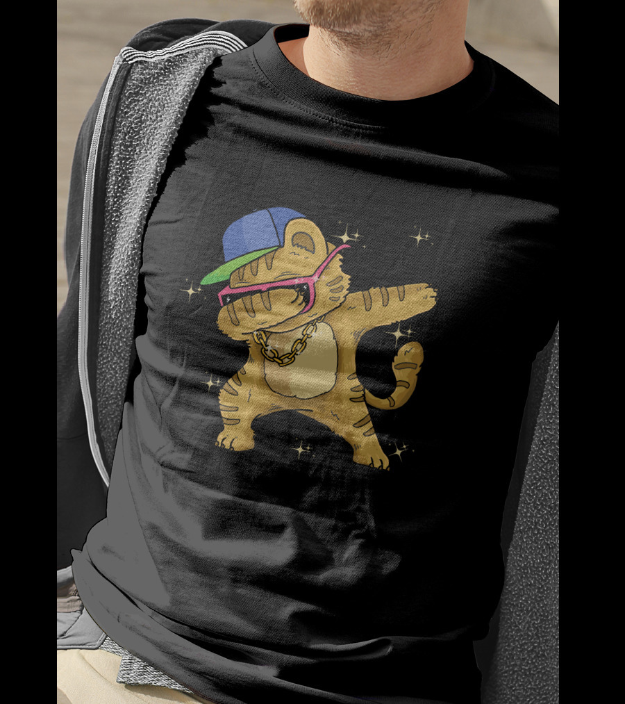Hip Hop Cat Dab With Cap And Gold Chain T-Shirt