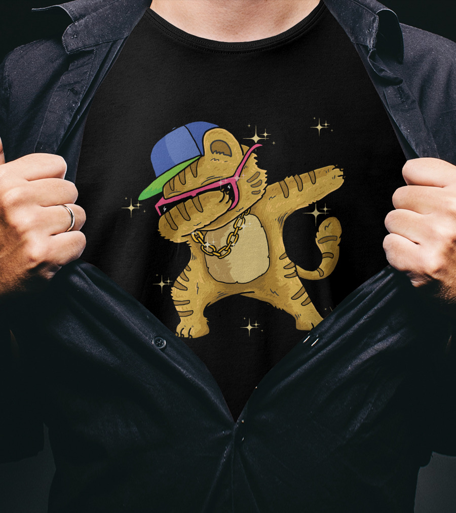 Hip Hop Cat Dab With Cap And Gold Chain T-Shirt