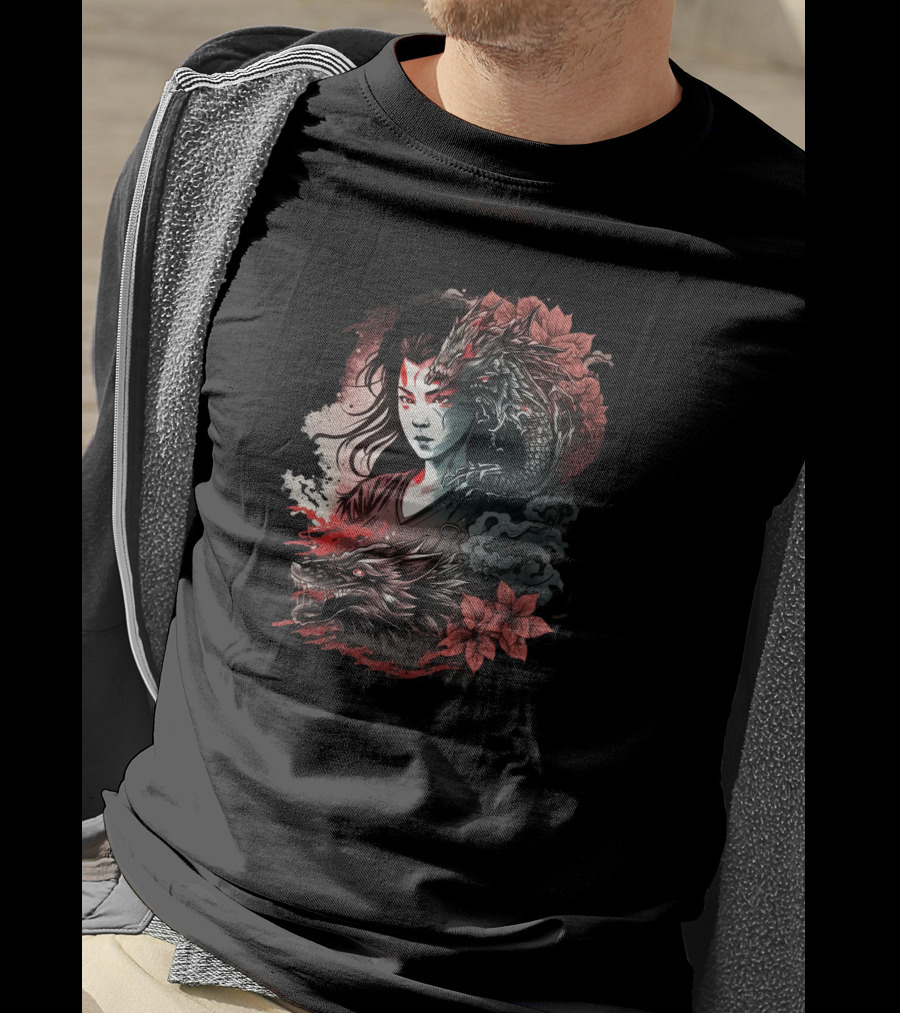 Dragon Boy Red Lotus Warrior With Dragon And Wolf Elements T-Shirt
