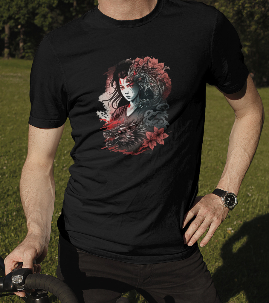 Dragon Boy Red Lotus Warrior With Dragon And Wolf Elements T-Shirt