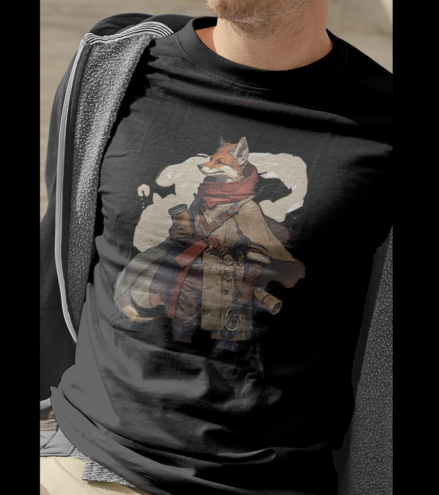 Fox Adventurer With Scrolls And Scarf T-Shirt