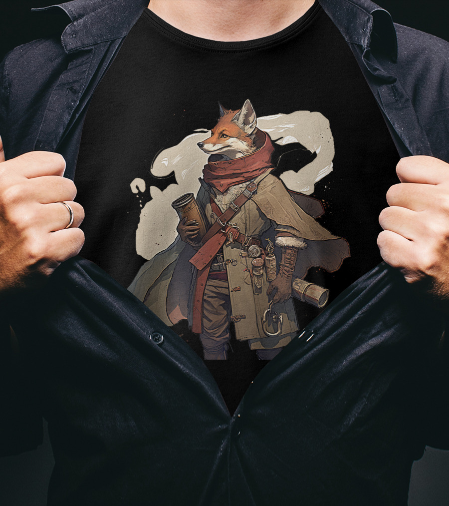 Fox Adventurer With Scrolls And Scarf T-Shirt