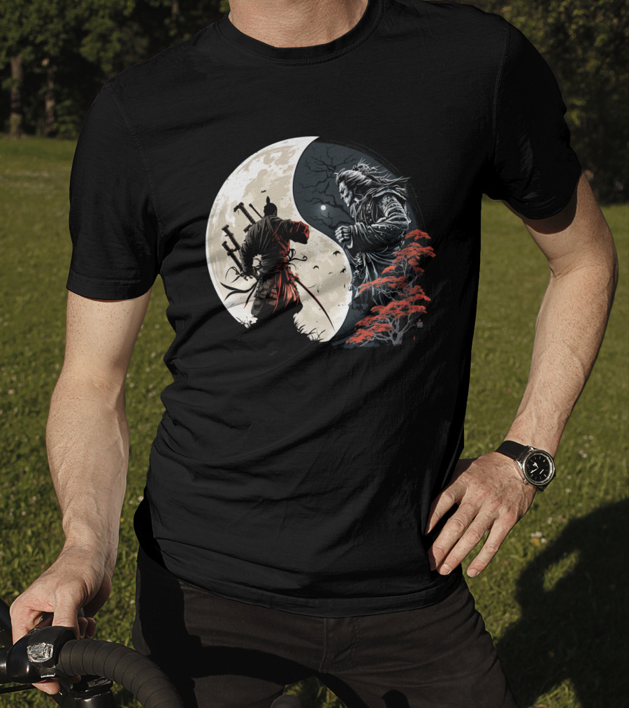 Crescent Moonlight Samurai Yin Yang Duality Forest T-Shirt