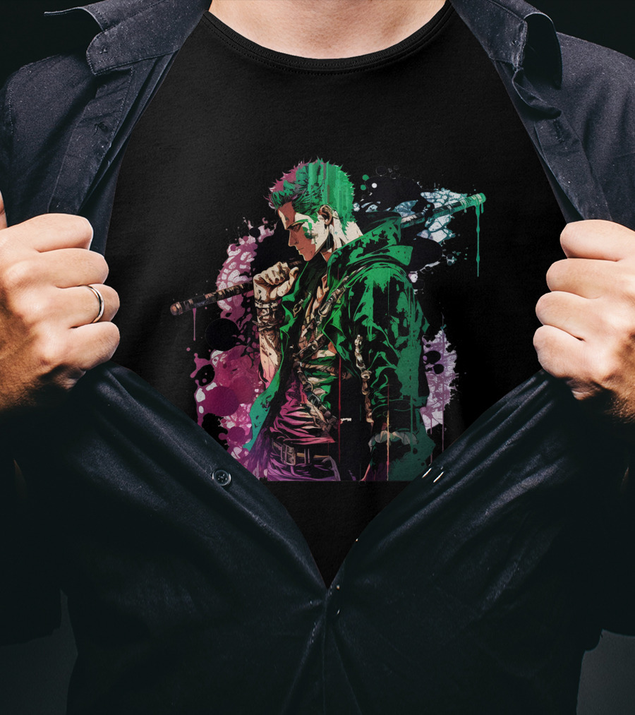 Roronoa Zoro Vibrant Watercolor Style One Piece Fan T-Shirt