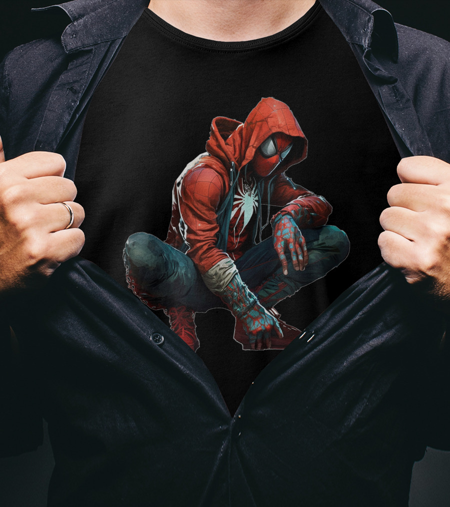 Spider Man Miles Morales In Red Hoodie Urban T-Shirt