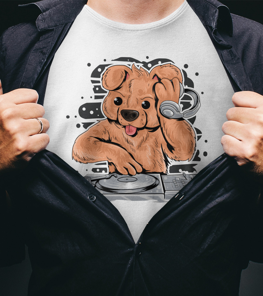 DJ Teedy Bear Mixing Beats With Headphones T-Shirt