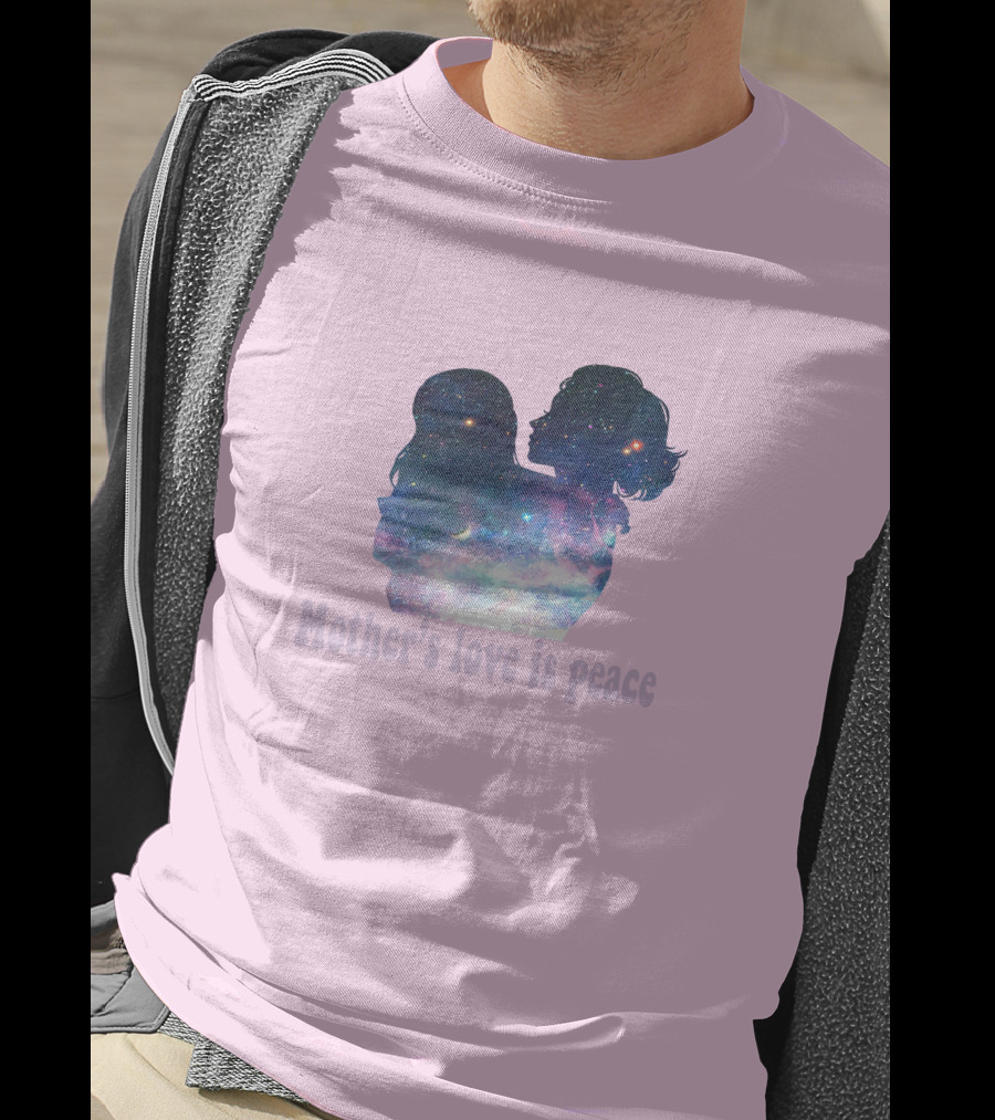 Mother's Love Is Peace Cosmic Silhouette On Pink Background T-Shirt