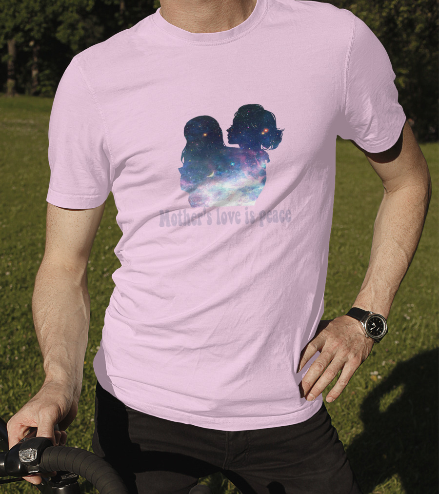 Mother's Love Is Peace Cosmic Silhouette On Pink Background T-Shirt