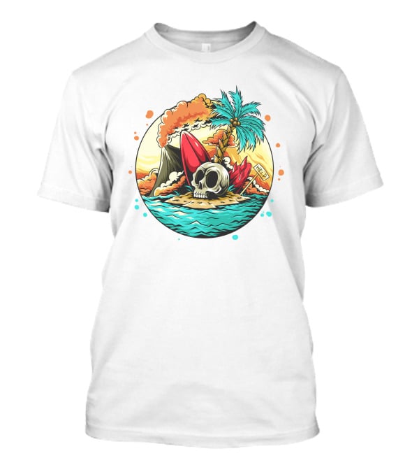Summer Skull Island Paradise With Palm And Volcano T-Shirt