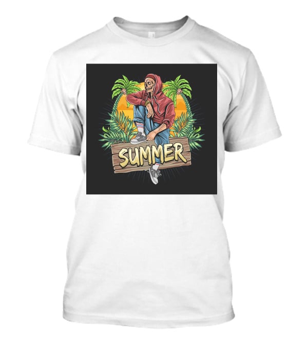 Skull Zombie Summer Tropical Vibes With Palm Trees And Sunset T-Shirt