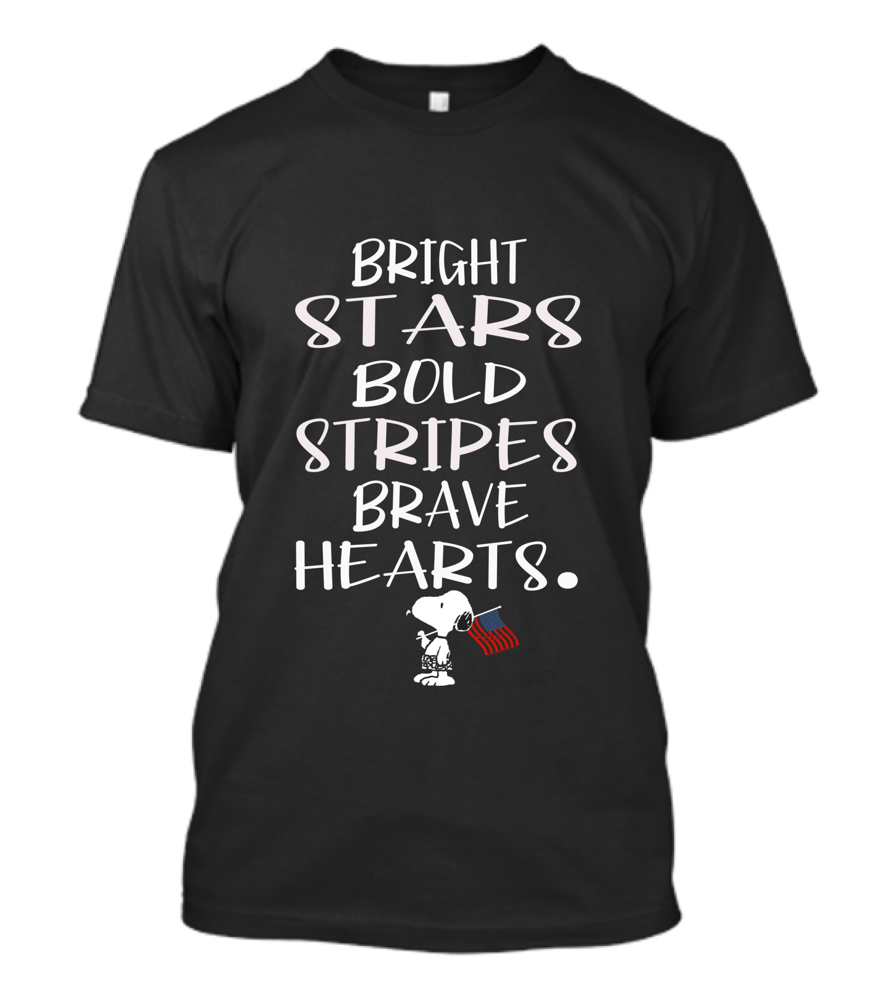Bright Stars Bold Stripes Brave Hearts Snoopy American Flag T-Shirt
