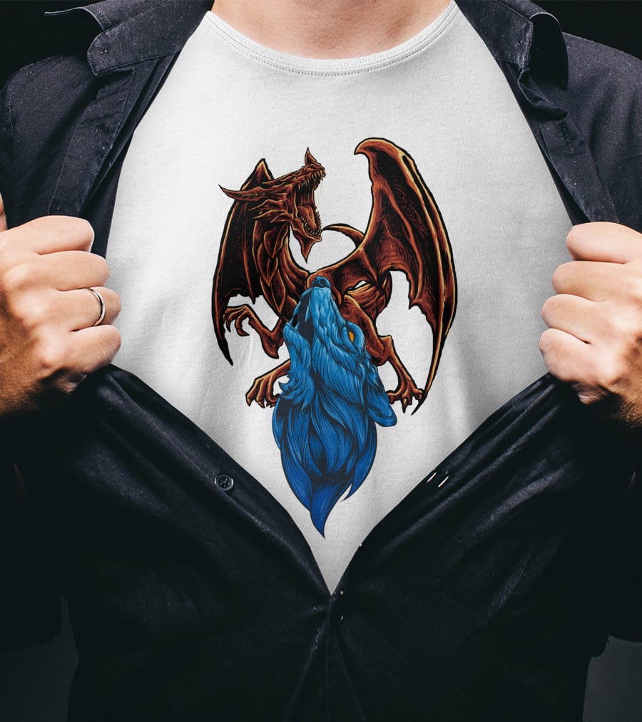 DRAGON Red And Blue Mythical Creature T-Shirt