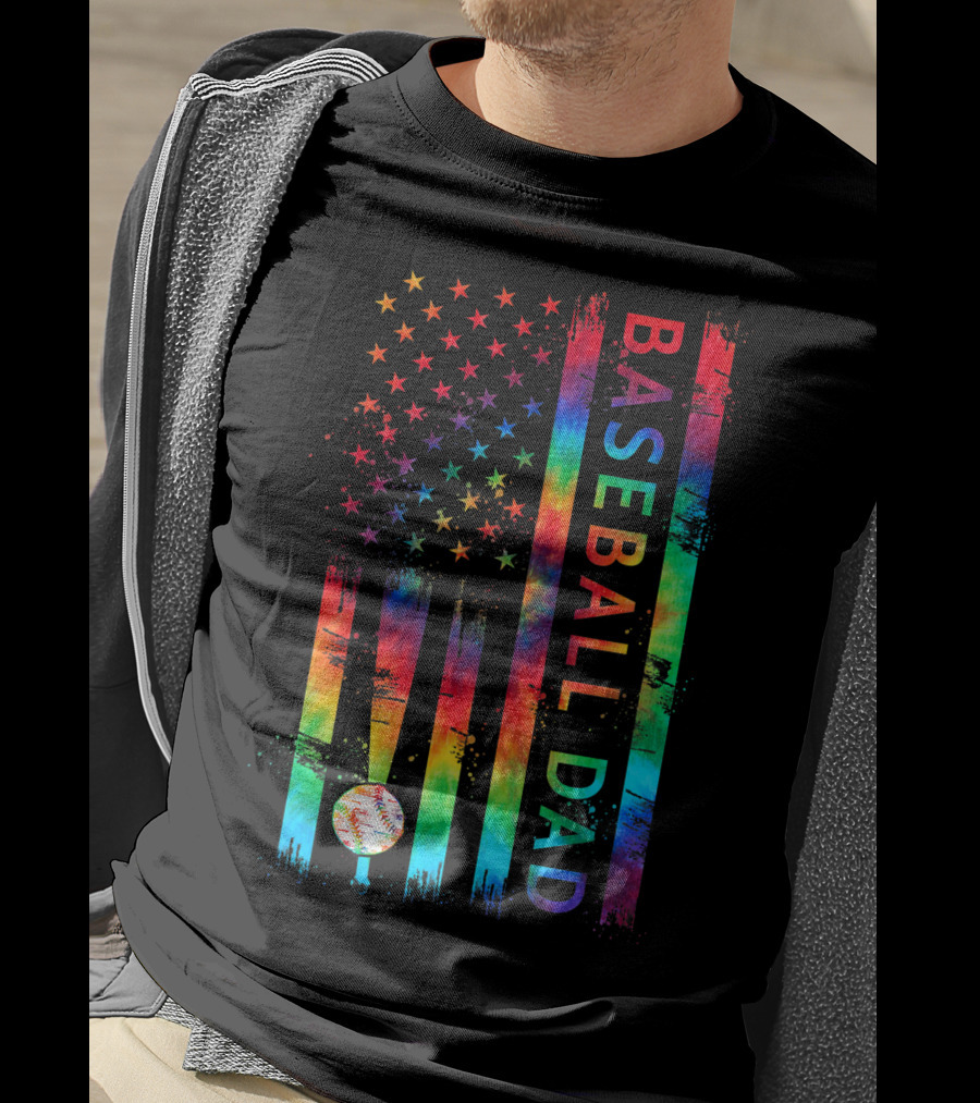 American Flag Tie Dye Baseball Dad Pride Team T-Shirt