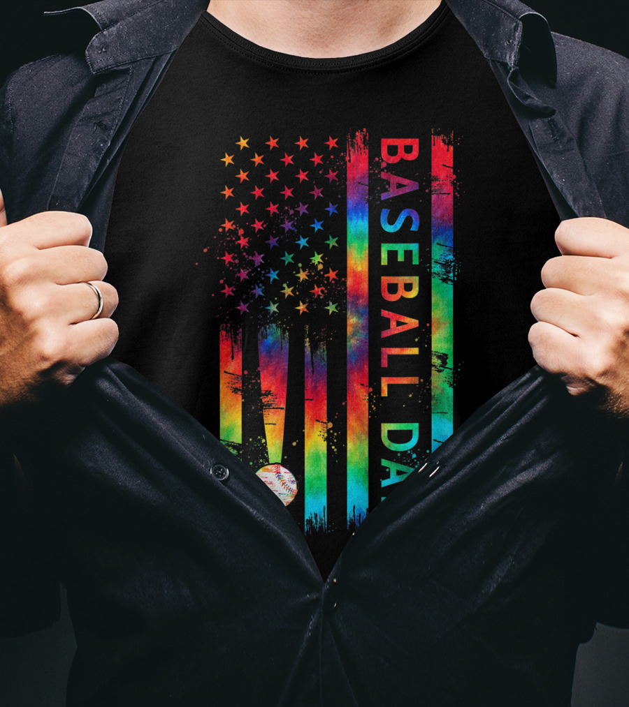 American Flag Tie Dye Baseball Dad Pride Team T-Shirt